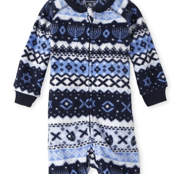 NWt 0-3 hanukkah sleeper footed fleece 3M boys girl childrens place matching - Picture 1 of 4